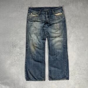 Old Navy Straight Fit Denim Jeans Distressed Medium Wash - Size: 38x32